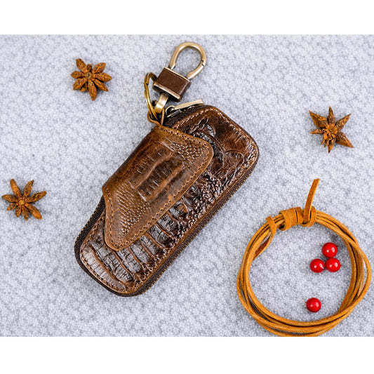 Genuine Leather Car Key Fob Holder Vintage Pouch