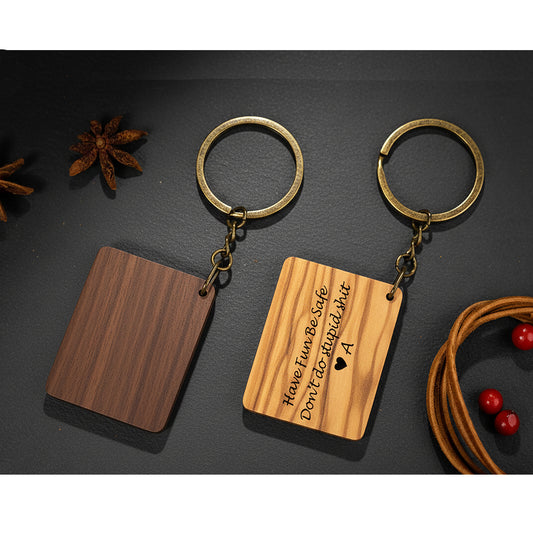 Square Wooden Keychain Engraved Walnut & Olive