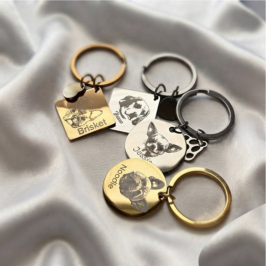 Rhombus & Circle Stainless Steel Keychain Engraved, Gold & Silver