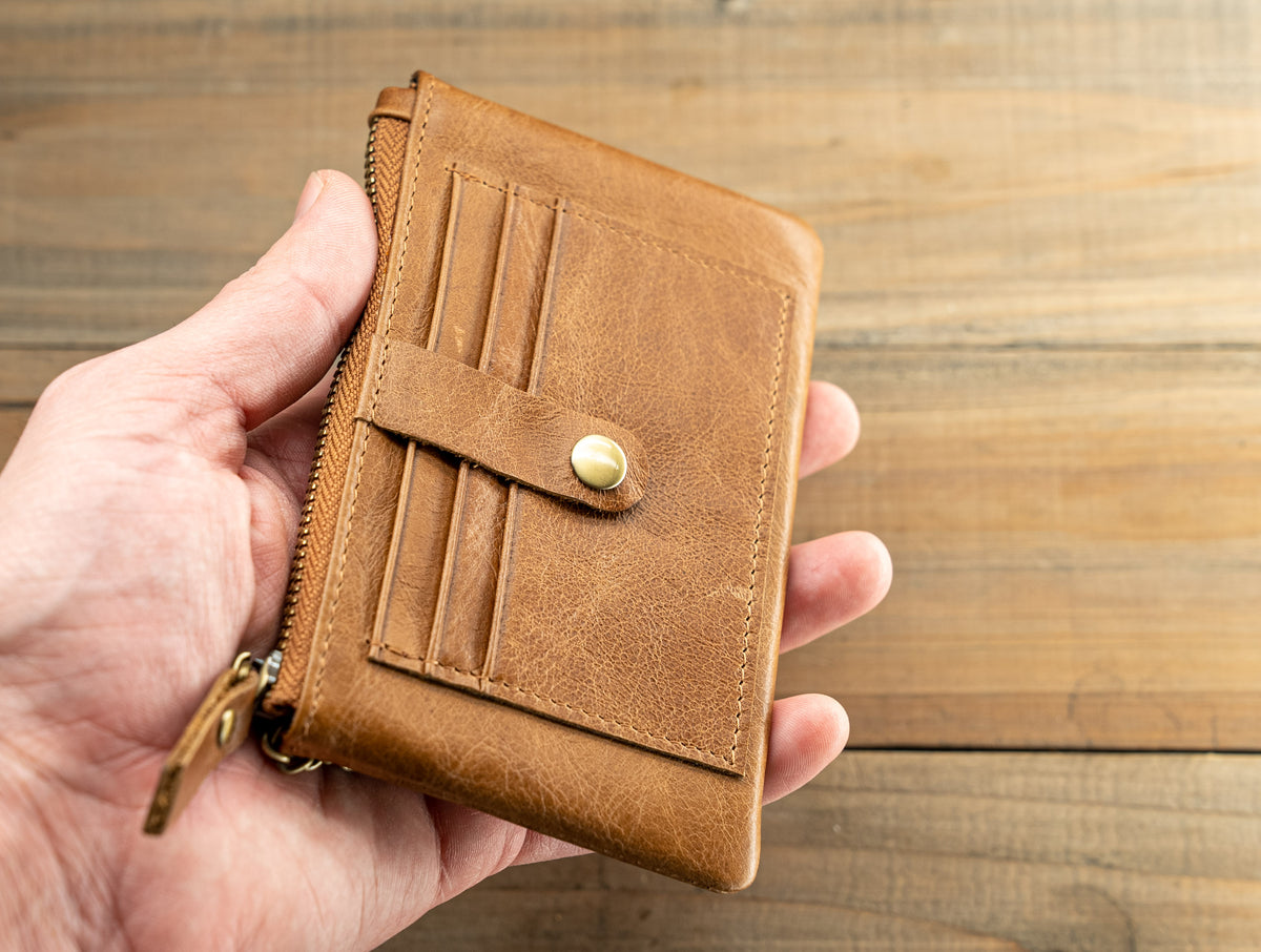 Leather Card & Coin Purse with Key Ring RFID Blocking