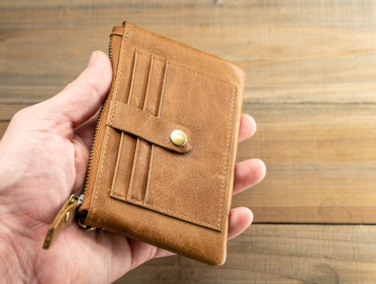 Leather Card & Coin Purse with Key Ring RFID Blocking