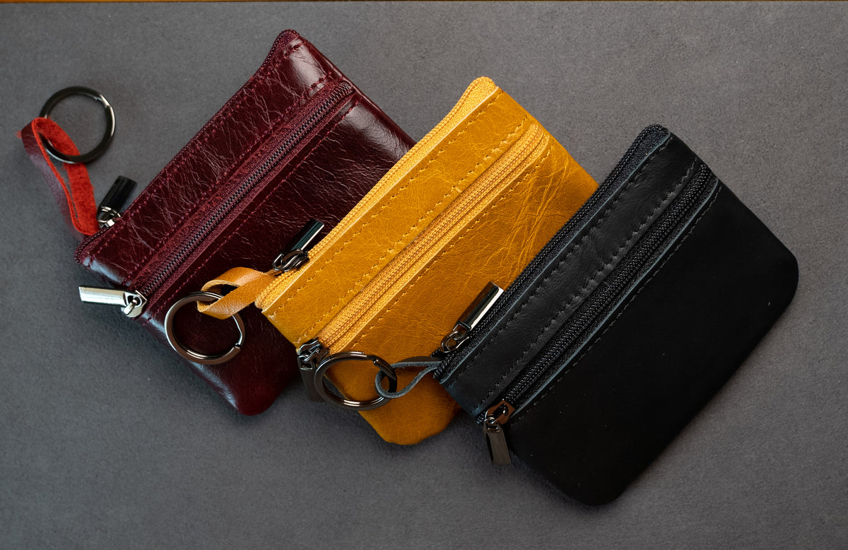 Leather Zip Coin Purse RFID Blocking, Two Compartments