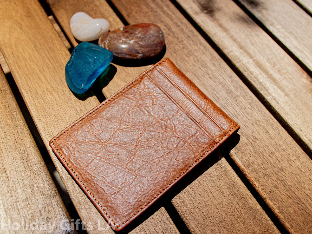 Leather Flap Wallet with Money Clip Personalized, RFID Blocking