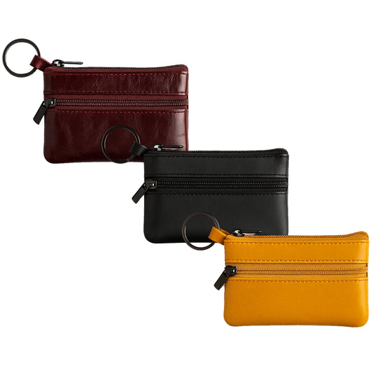 Leather zip coin purse, personalized with engraving, RFID blocking