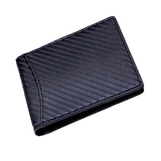 Slim leather money clip wallet holding 10 cards, personalized with engraving, RFID blocking