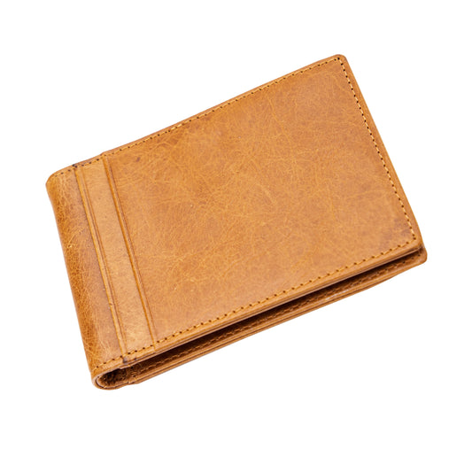 Leather flap wallet with money clip, personalized with engraving, RFID blocking