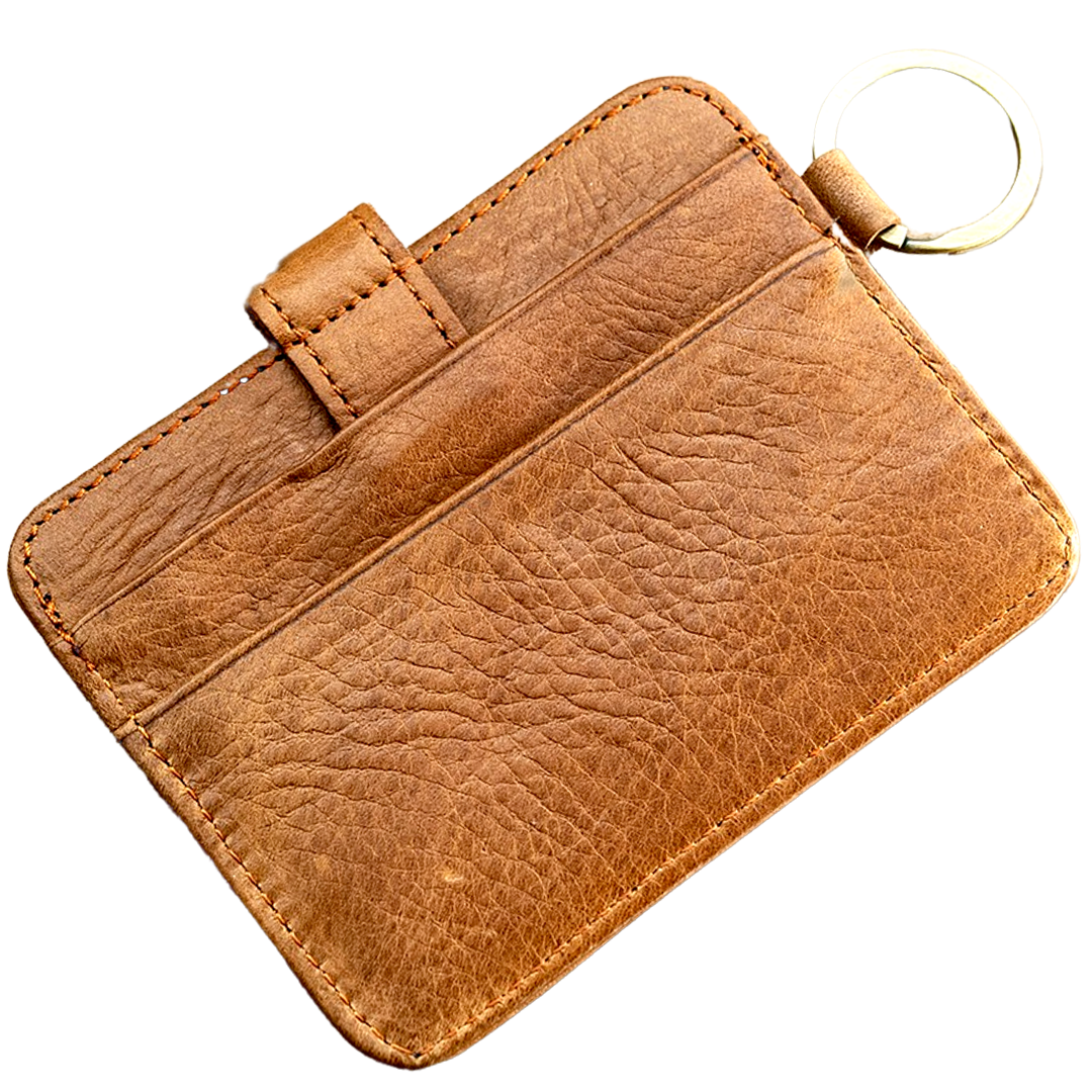 Minimalist Leather Card Holder with Key Ring 6 Card Slots