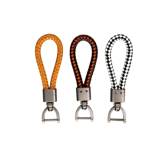 Handmade leather lanyard keychain in five colors, personalized with engraving