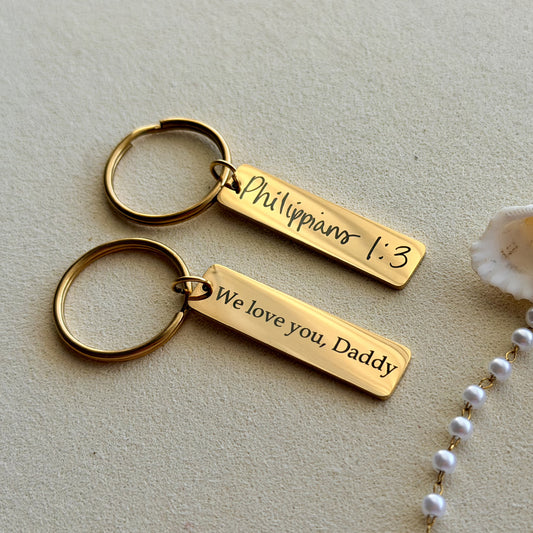 Engraved Stainless Steel Bar Keychain Gold & Silver