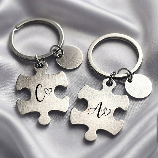 Puzzle Piece Keychain Engraved Matching Set