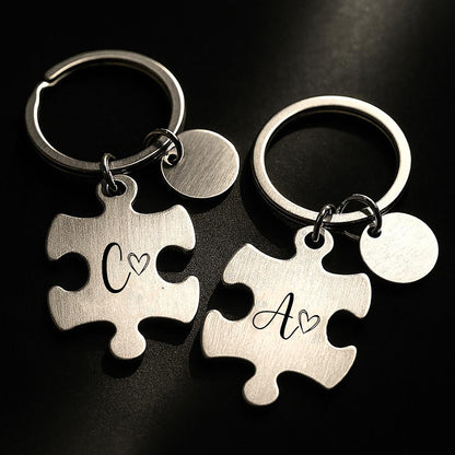 Puzzle Piece Keychain Engraved Matching Set