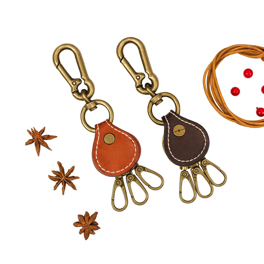 Triple Clasp Leather Keychain Engraved, 2 Colors