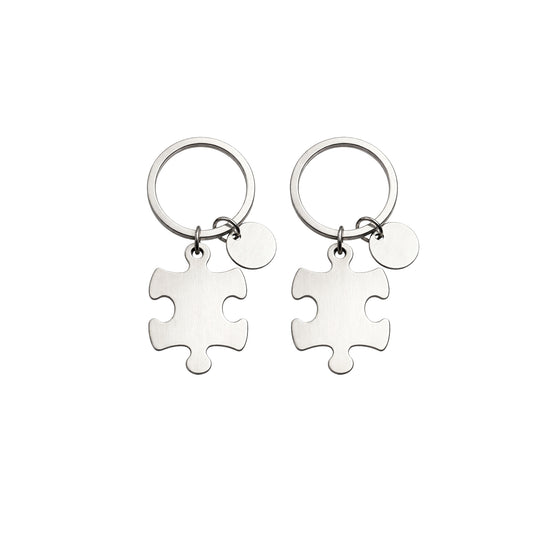 Matching puzzle piece keychain set, personalized with engraving