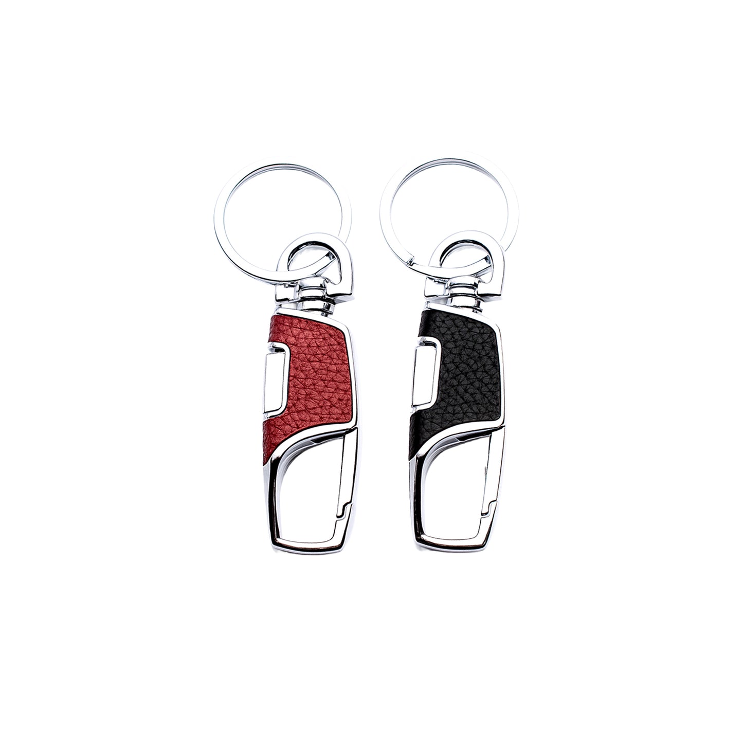 Leather key clip with ring in black and red