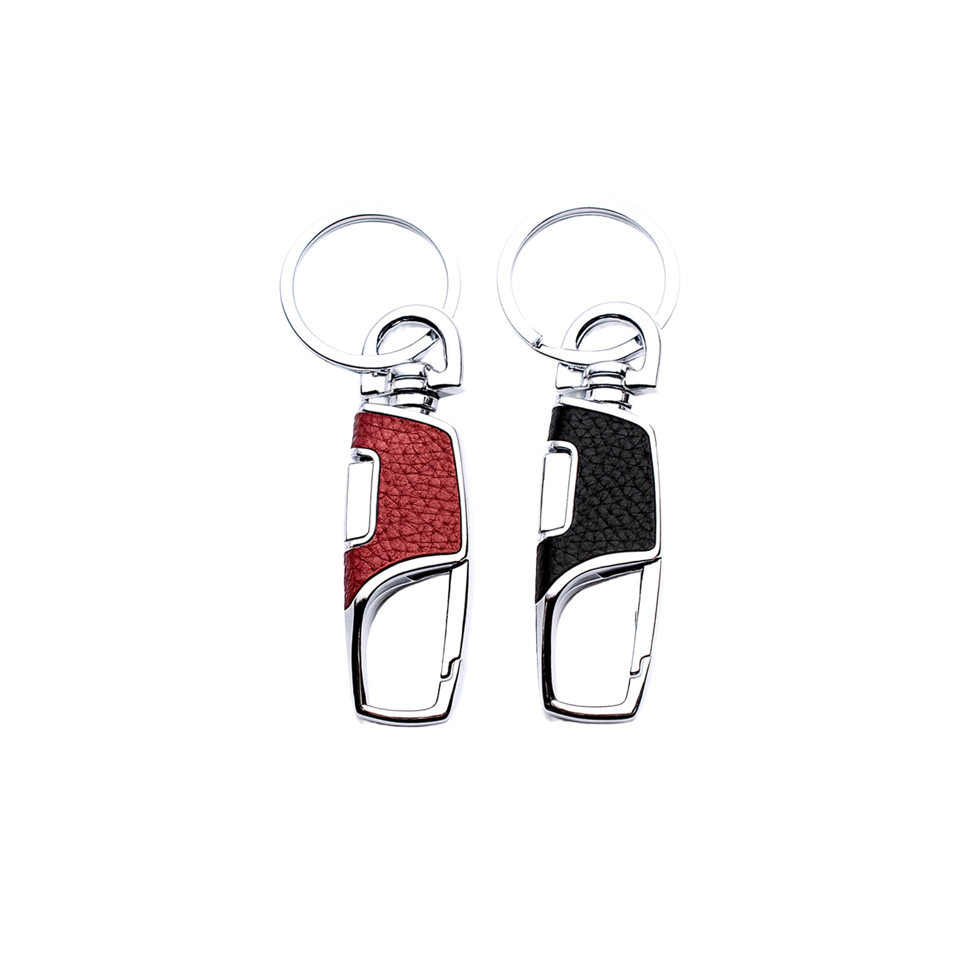 Leather key clip with ring in black and red