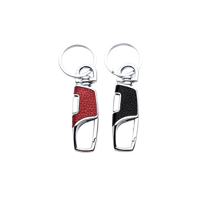 Leather key clip with ring in black and red
