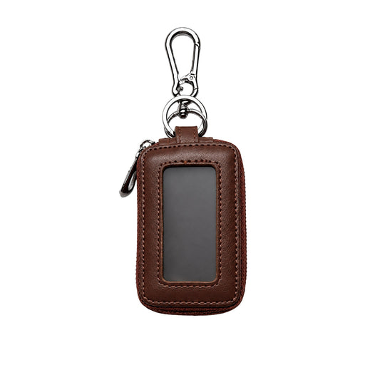 Double zipper leather car key case, personalized with engraving