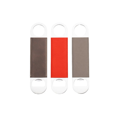 Leather-wrapped bottle opener, 7 inch wedding favor, personalized with engraving