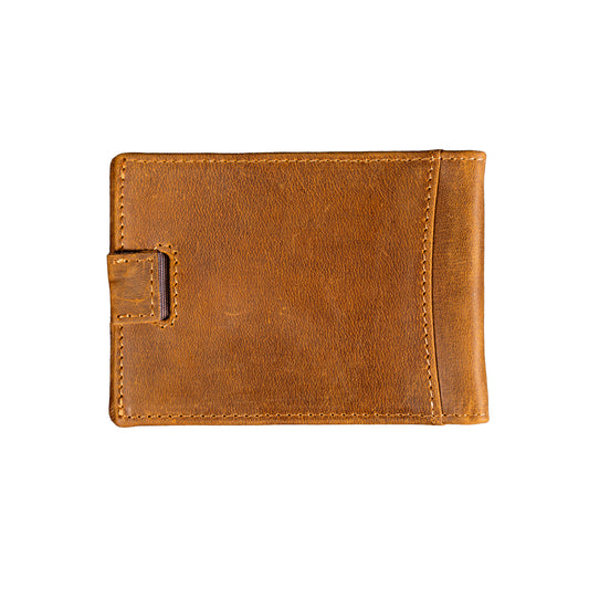 Minimalist Crazy Horse leather wallet with RFID blocking, personalized with engraving
