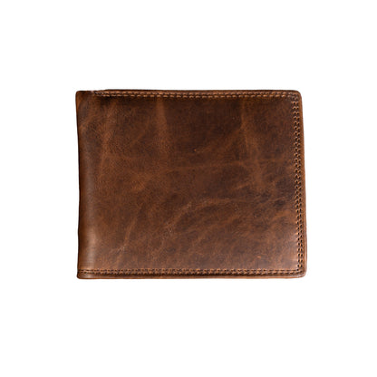 Crazy Horse leather bifold men's wallet with RFID blocking, personalized with engraving