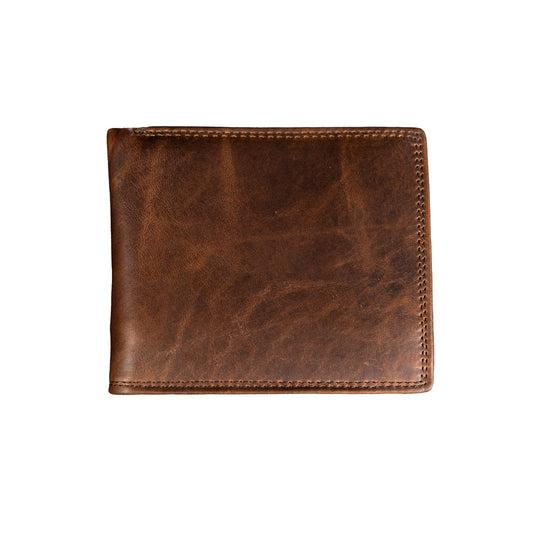 Crazy Horse leather bifold men's wallet with RFID blocking, personalized with engraving
