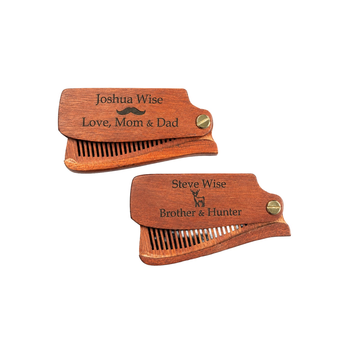 Folding Wooden Beard Comb Engraved, Pocket Size