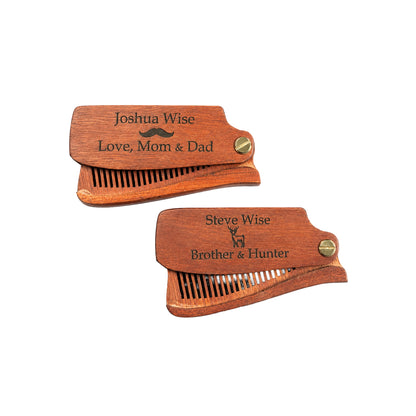 Folding Wooden Beard Comb Engraved, Pocket Size