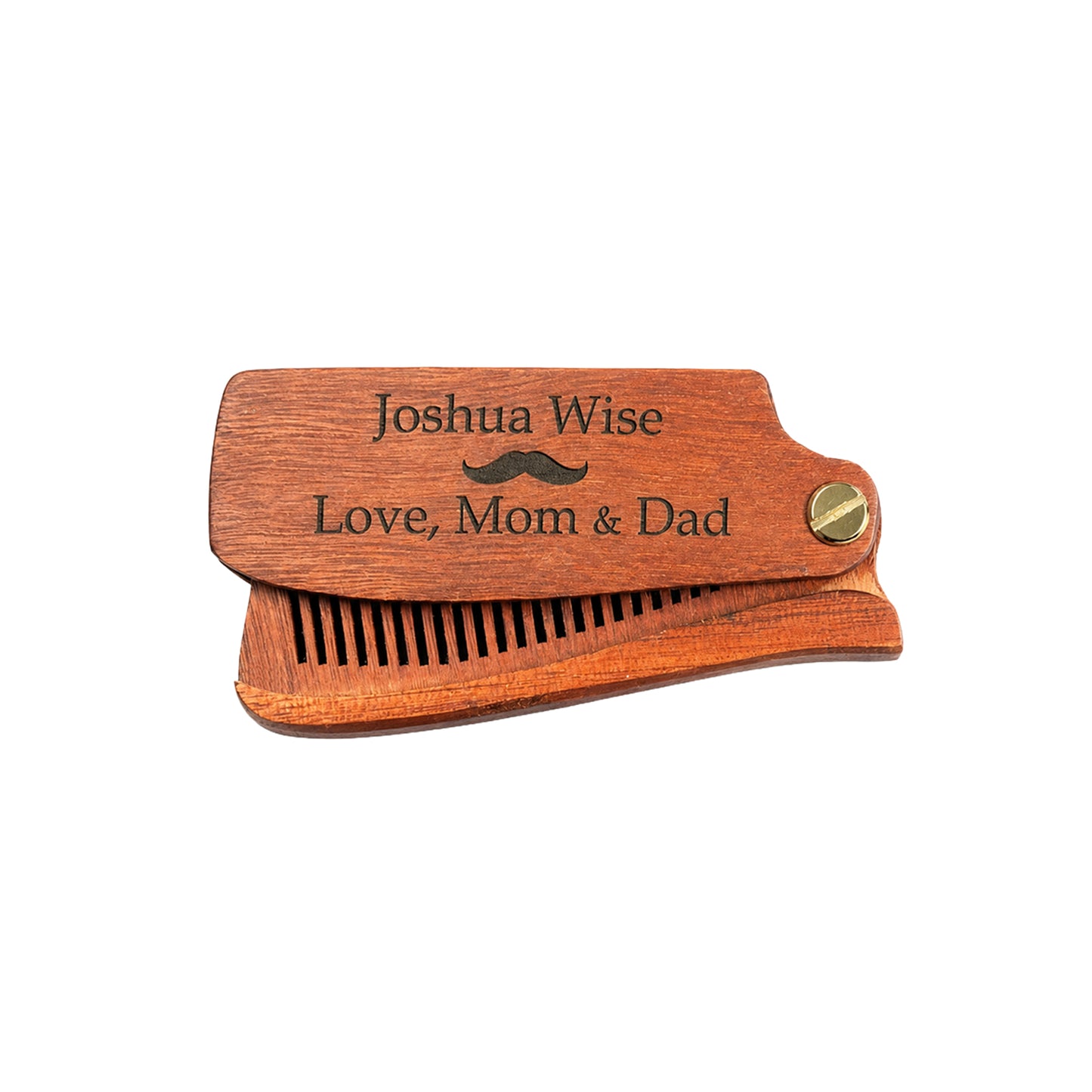 Folding wooden pocket beard comb, personalized with engraving