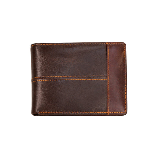Large Crazy Horse leather wallet holding 16 cards with RFID blocking, personalized with engraving