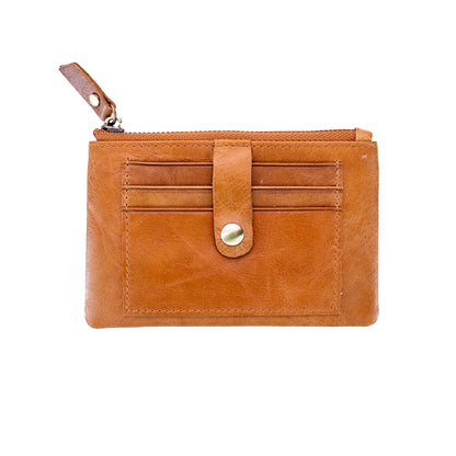 Leather card and coin purse with key ring and RFID blocking, personalized with engraving