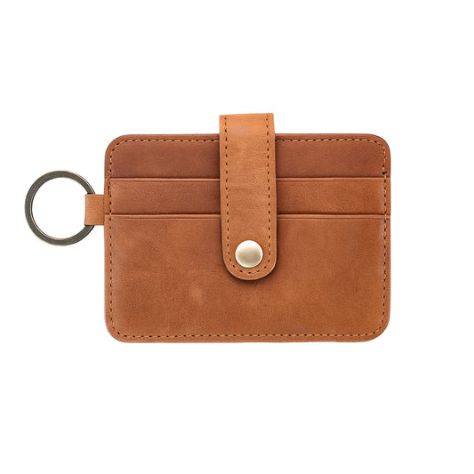 Minimalist leather card and ID holder with key ring