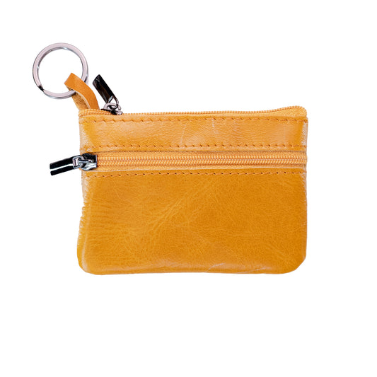 Leather zip coin purse with RFID blocking, personalized with engraving