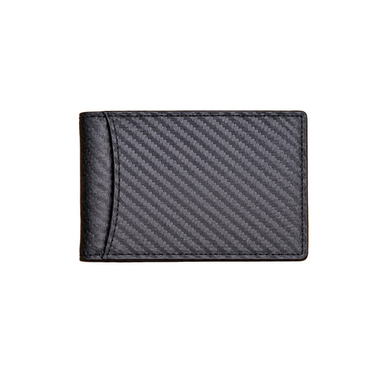 Slim leather money clip wallet holding 10 cards with RFID blocking, personalized with engraving