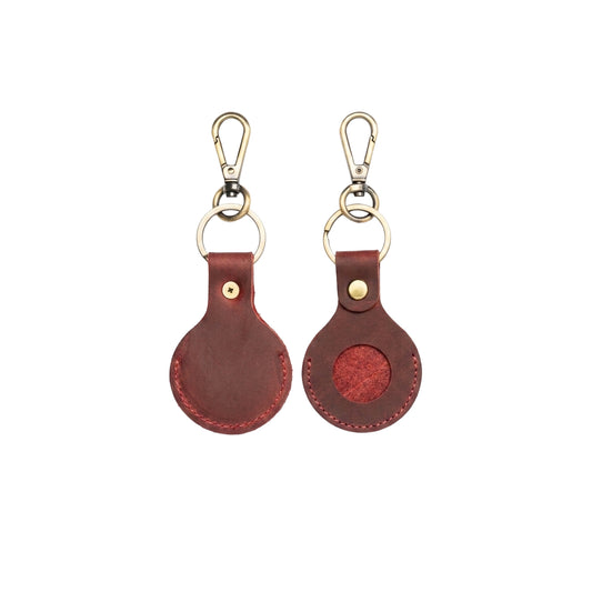 Genuine leather AirTag holder keychain in three colors, personalized with engraving