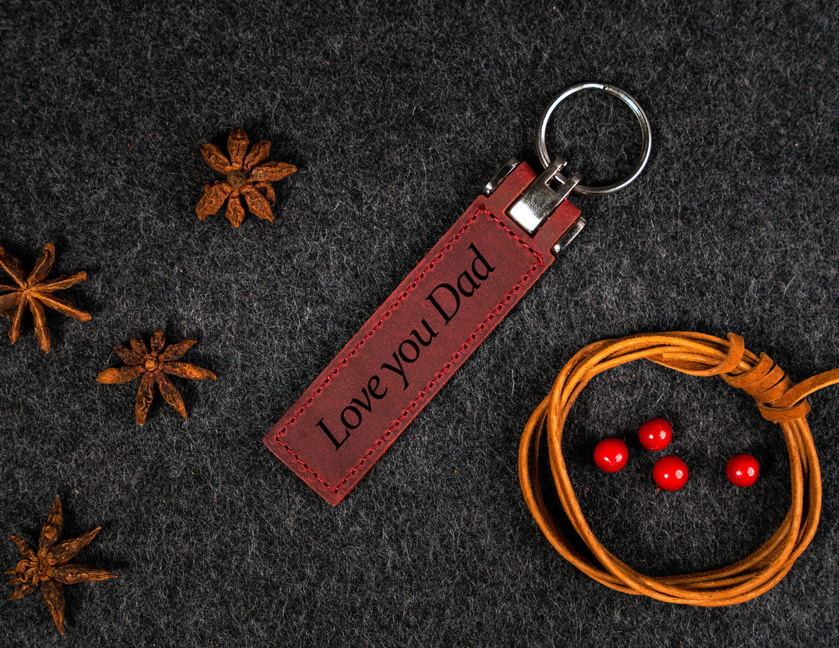 Extra Thick Leather Keychain Wine Red, Engraved