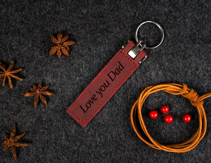 Extra Thick Leather Keychain Wine Red, Engraved