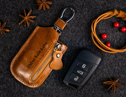 Leather Smart Key Fob Pouch Personalized, 3 Colors