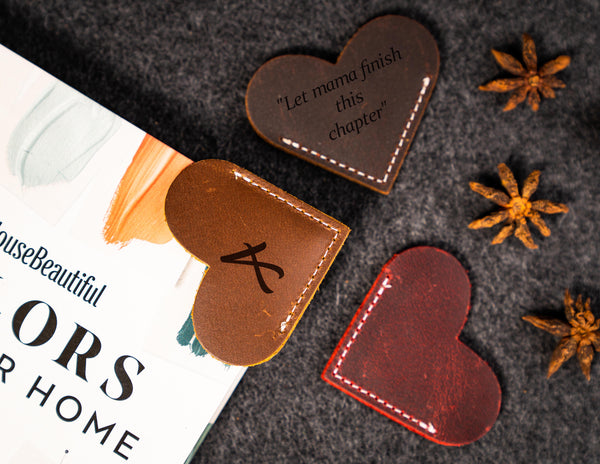 Heart Bookmark Light Brown Leather