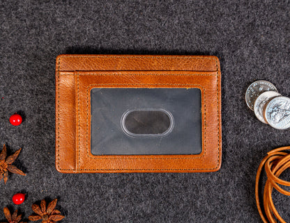 Minimalist Leather ID Holder 6 Card Slots, RFID Blocking