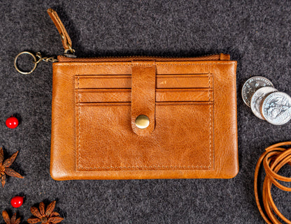 Leather Card & Coin Purse with Key Ring RFID Blocking