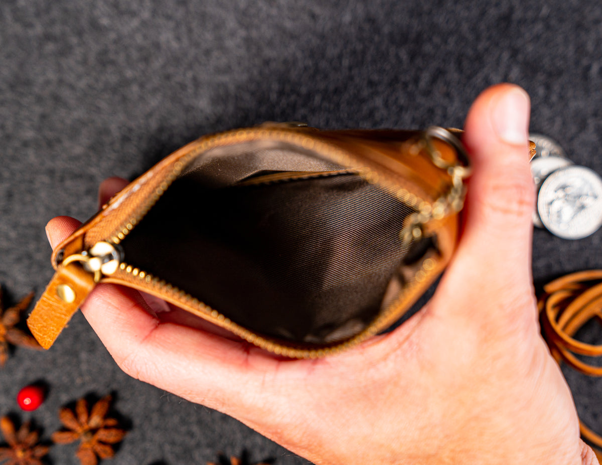 Leather Card & Coin Purse with Key Ring RFID Blocking