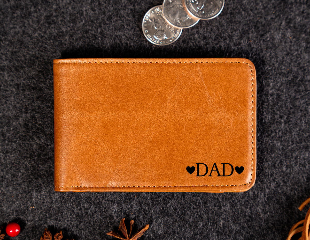 Compact Leather Bifold Wallet Personalized, RFID Blocking