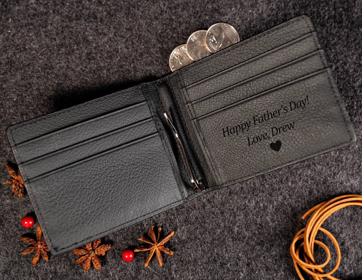 Slim Leather Money Clip Wallet 10 Cards, Personalized, RFID Blocking