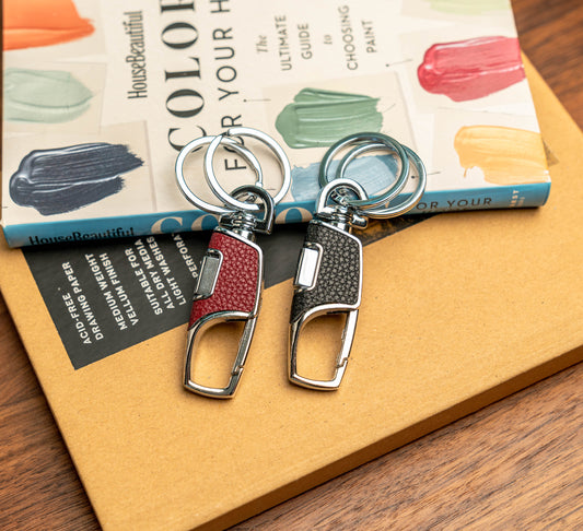 Leather Key Clip with Ring Black & Red