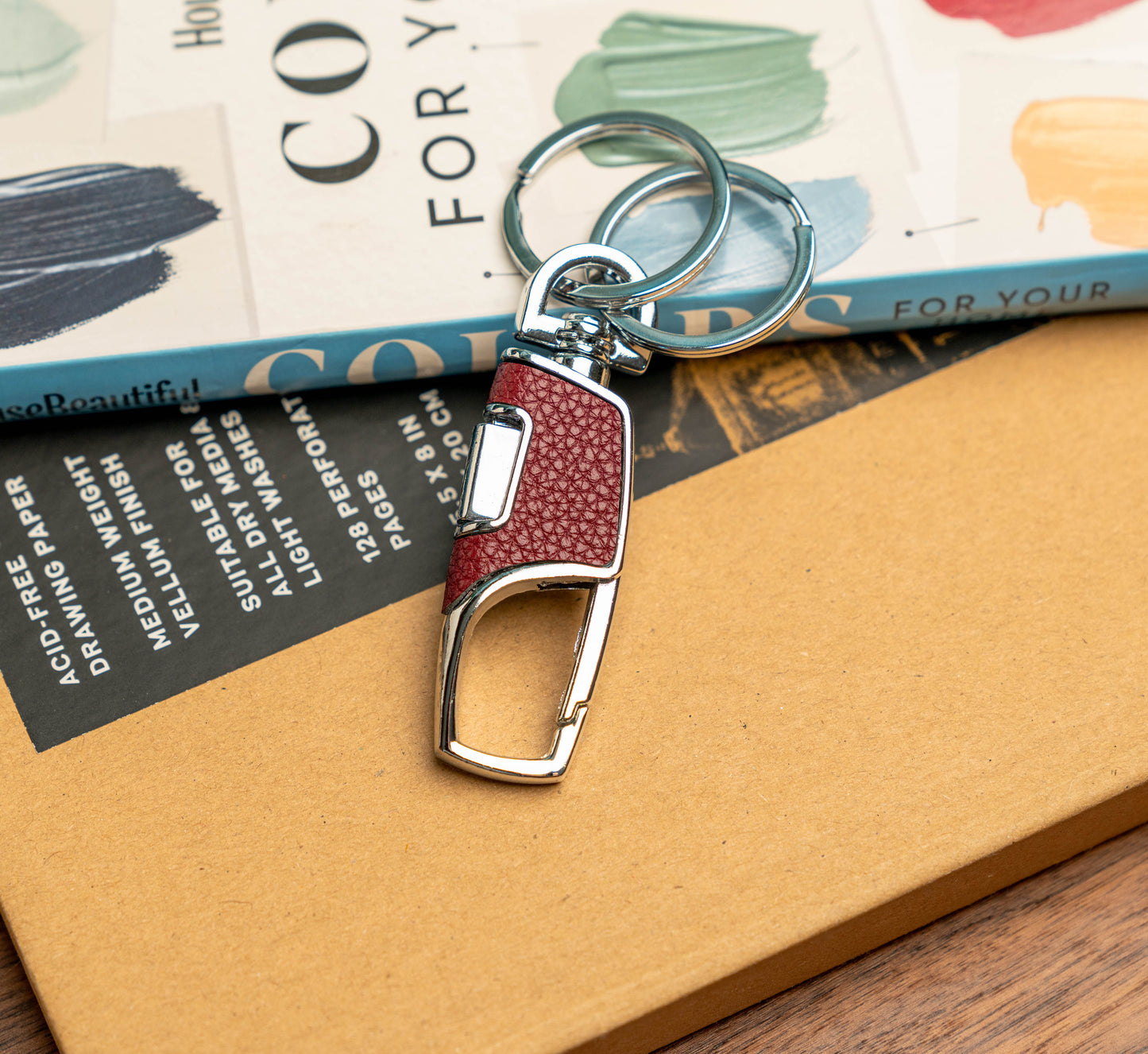 Leather Key Clip with Ring Black & Red