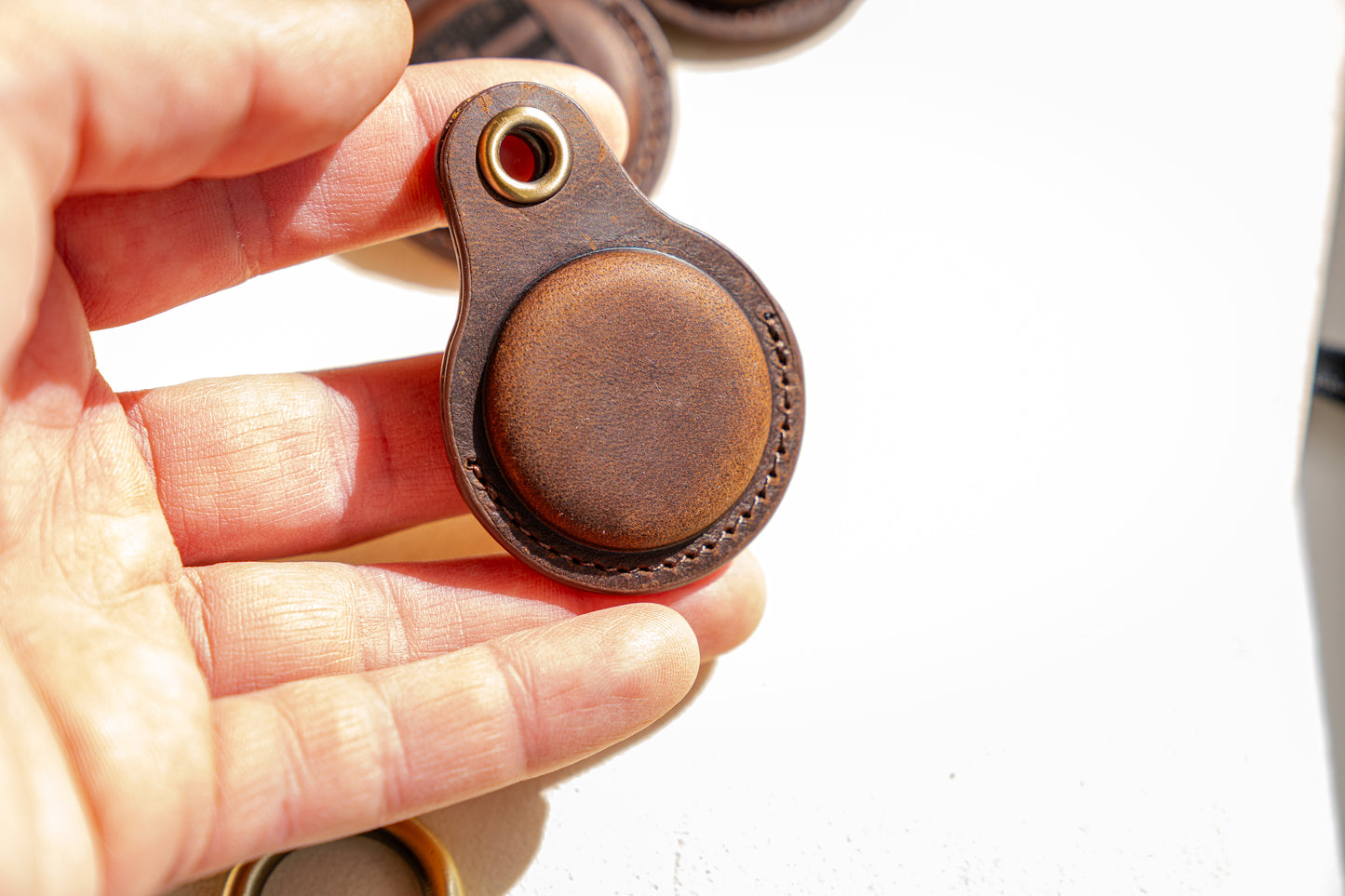 Genuine Leather Brown AirTag Case