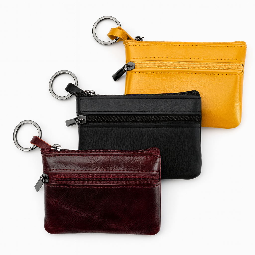 Leather Zip Coin Purse RFID Blocking, Two Compartments