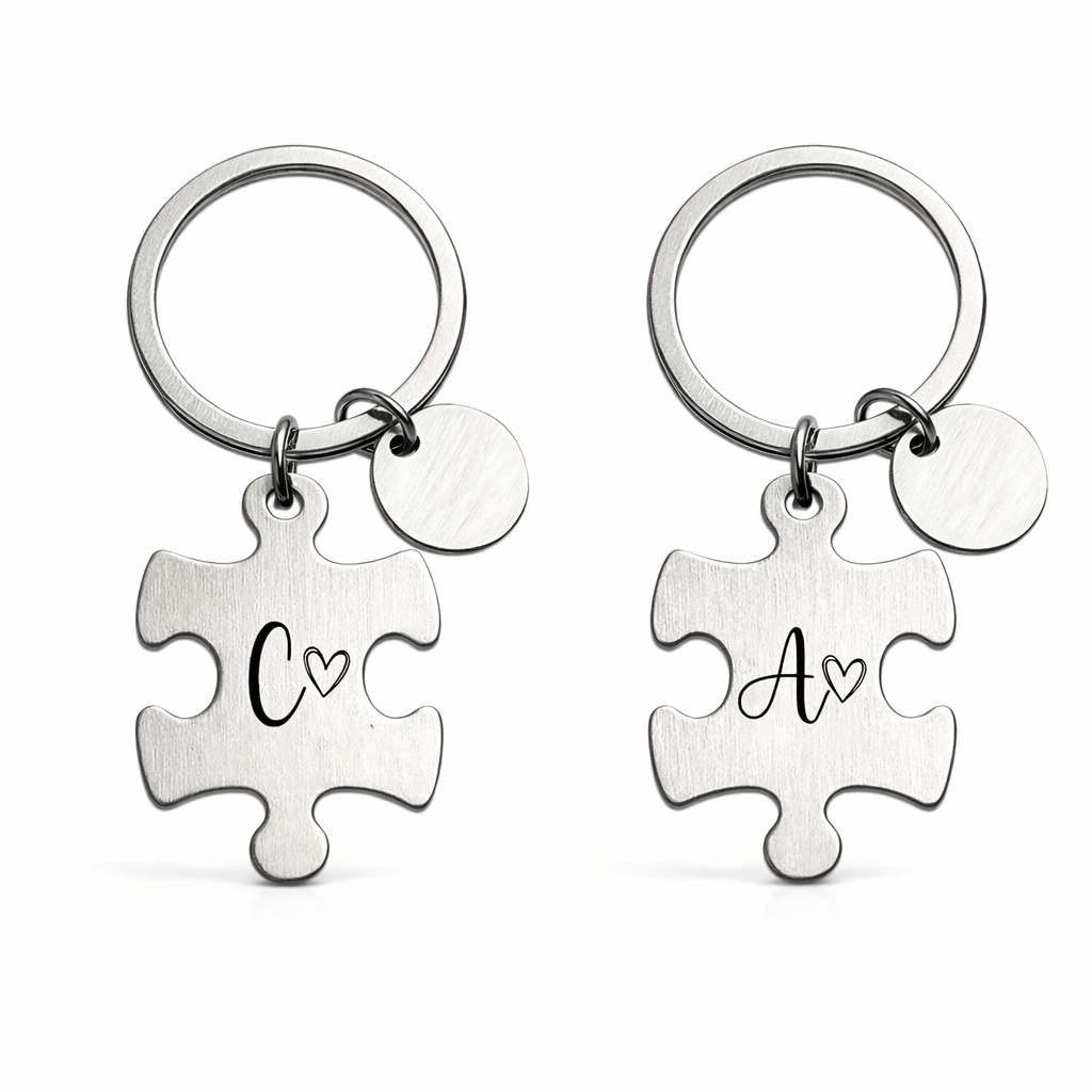 Puzzle Piece Keychain — Engraved Matching Set