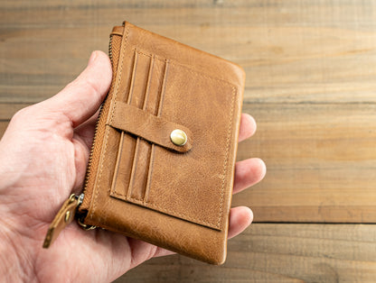 Leather Card & Coin Purse with Key Ring RFID Blocking