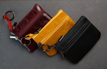 Leather Zip Coin Purse RFID Blocking, Two Compartments